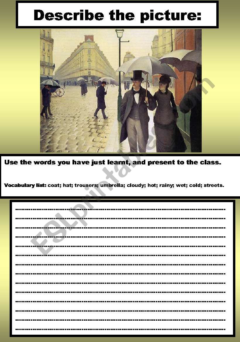 Describe the picture worksheet