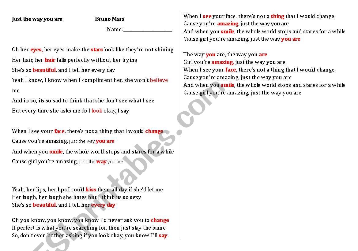 just the way you are fill in the blanks