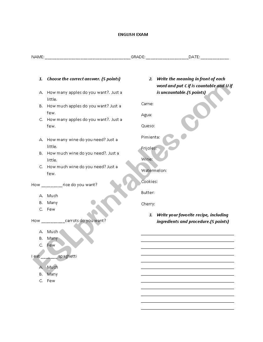 countables and uncountables  worksheet