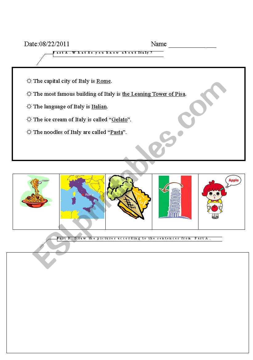 information about italy worksheet