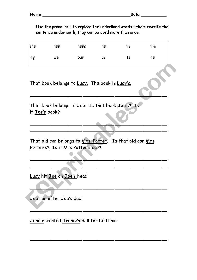 pronouns worksheet
