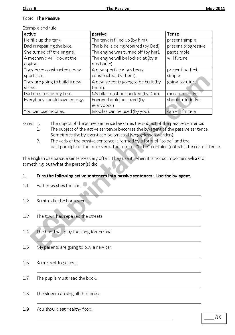 Passive test worksheet