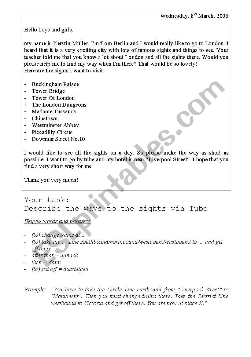 the London Tube worksheet