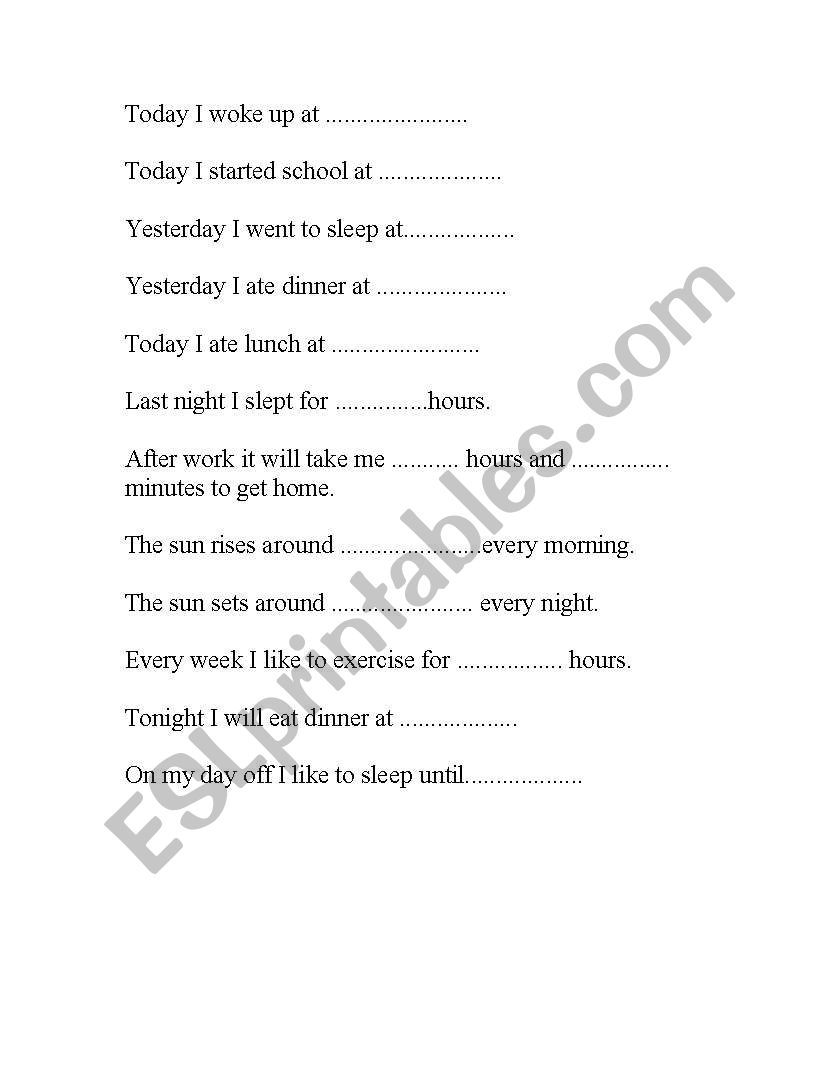 Time discussion worksheet