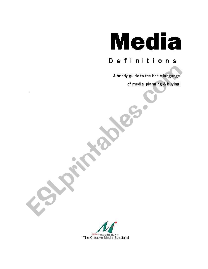 Media Definition worksheet