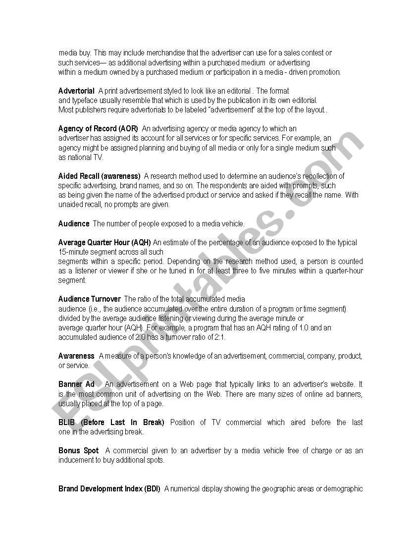 Media Definition Esl Worksheet By Worradanu