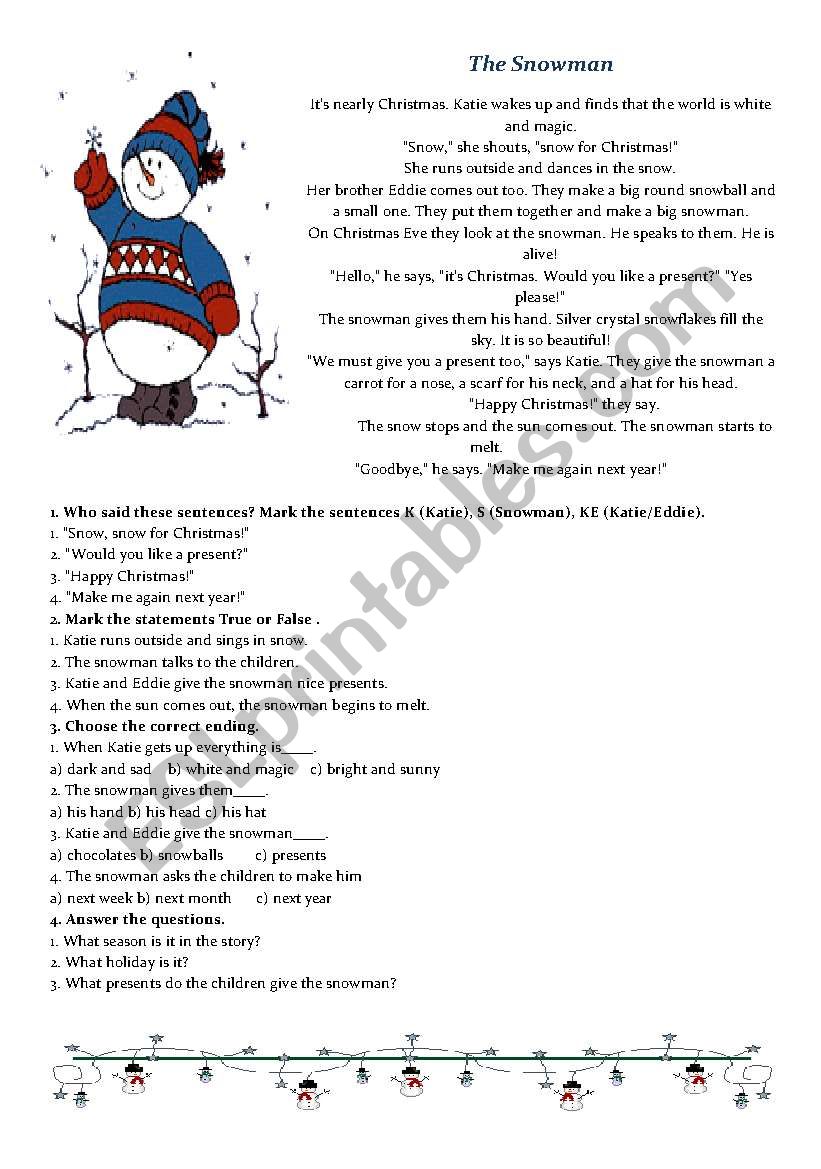 Snowman worksheet