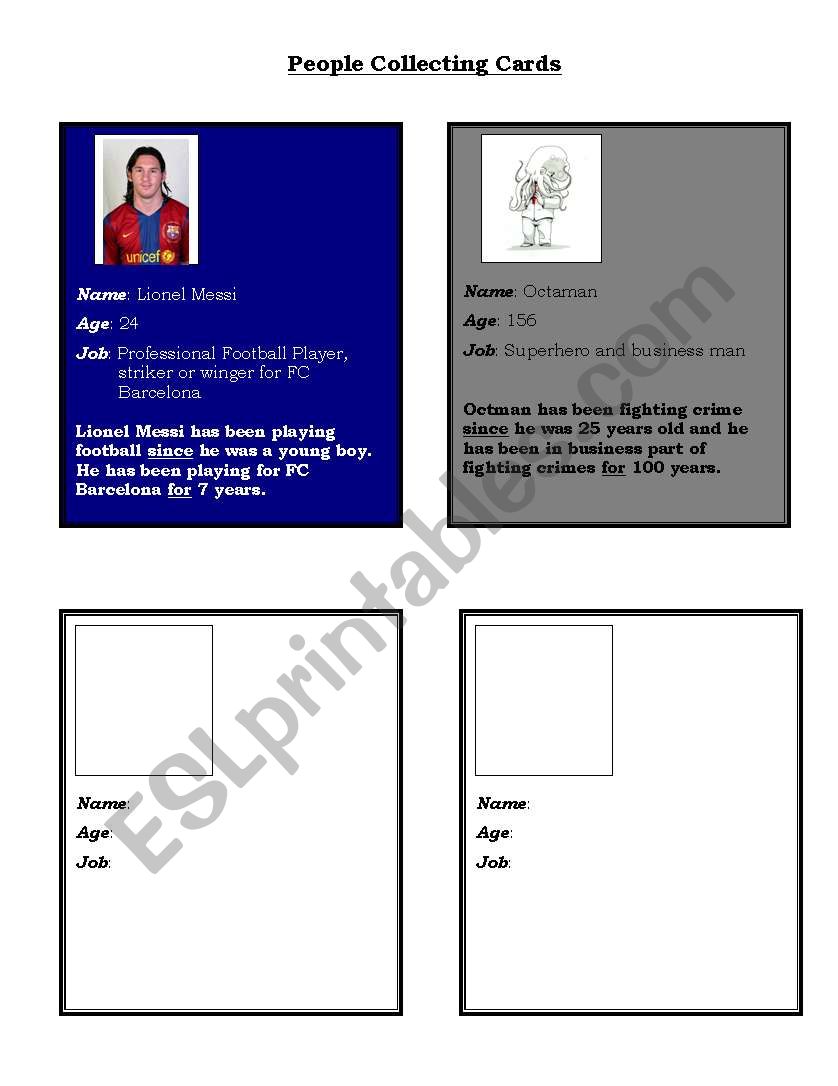 People Collection Cards worksheet