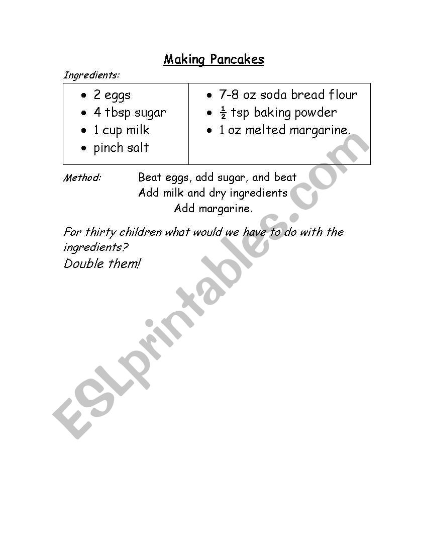 pancakes worksheet