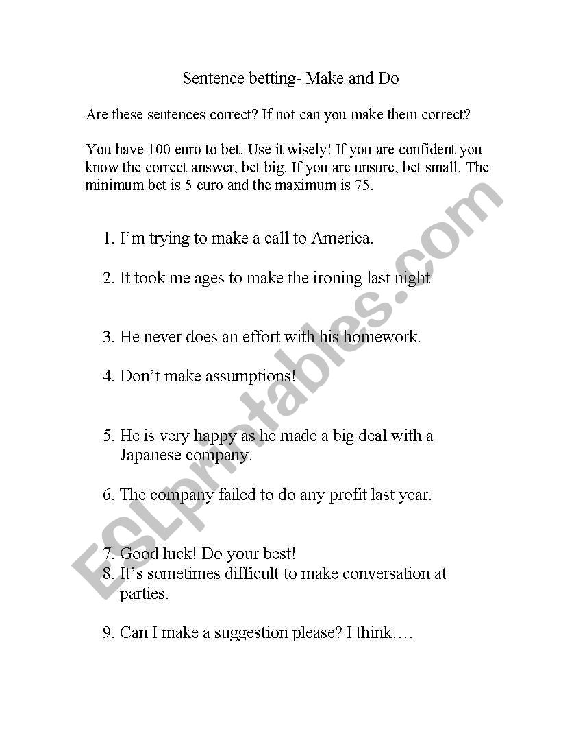 sentence betting with Make and DO