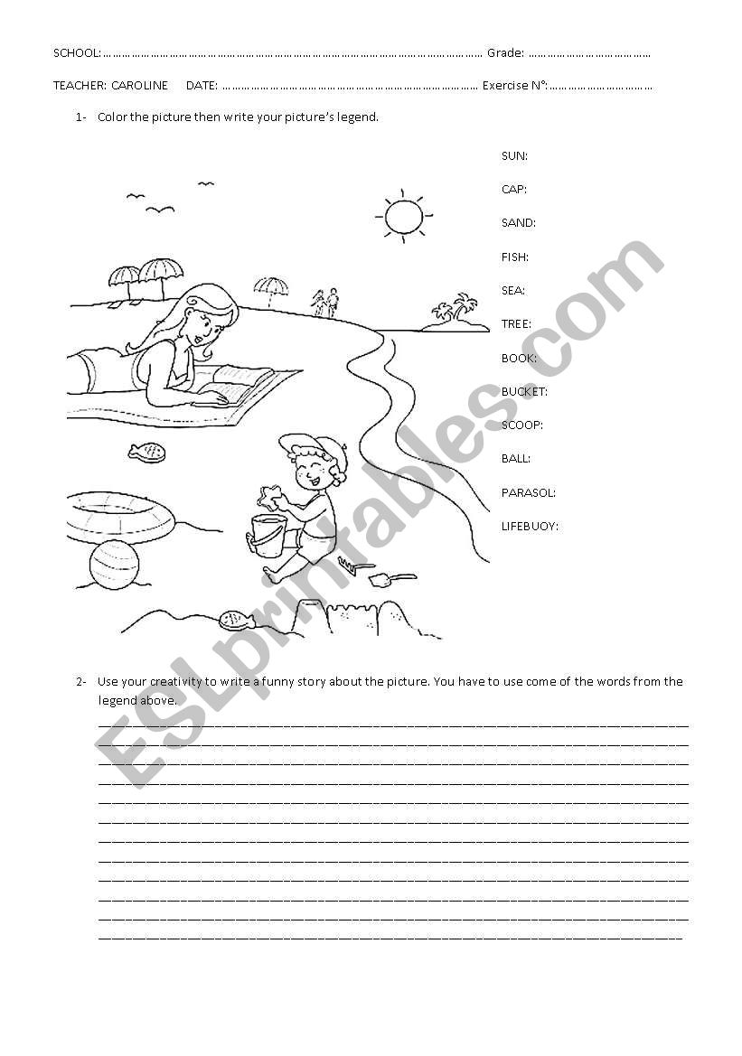 Beach vocabulary worksheet