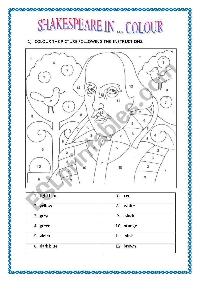 SHAKESPEARE IN ... COLOUR worksheet