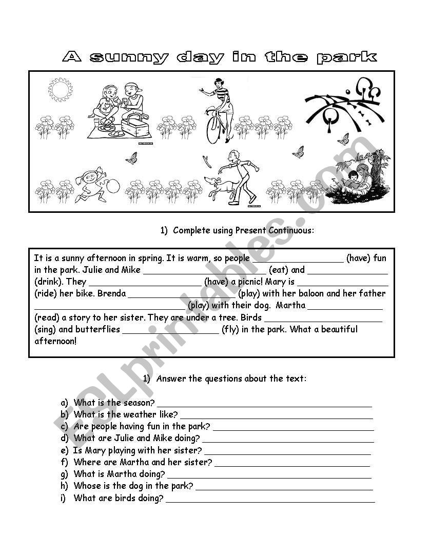 A sunny day in the park worksheet