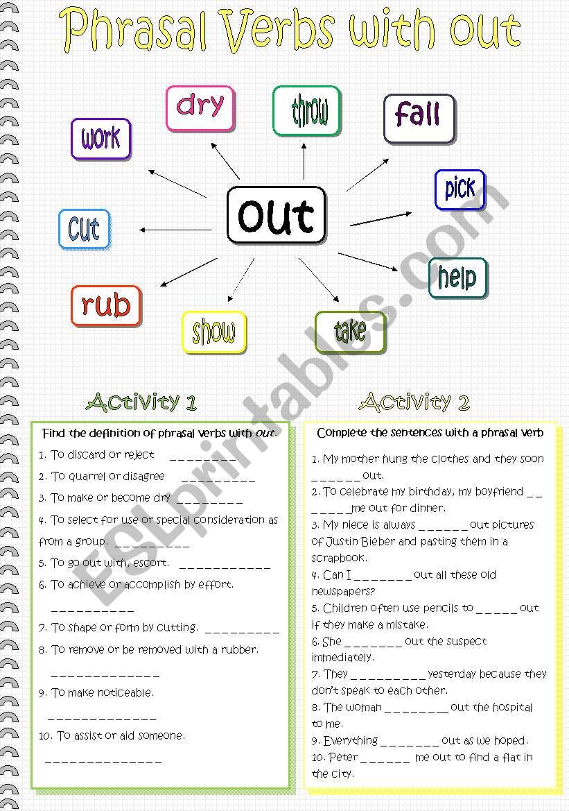 Phrasal verbs with out worksheet