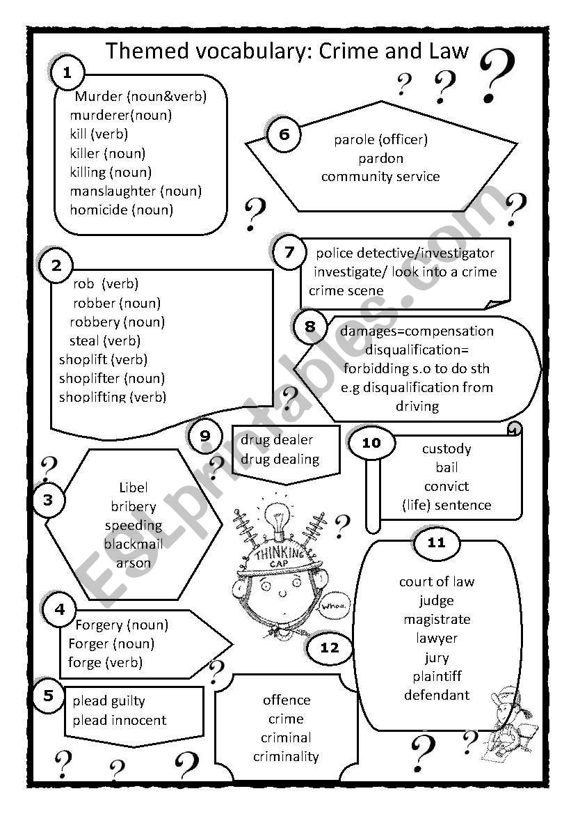 Crime and law vocabulary worksheet