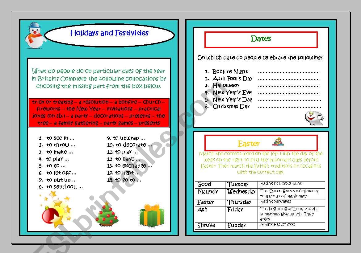 Holidays and Festivities worksheet