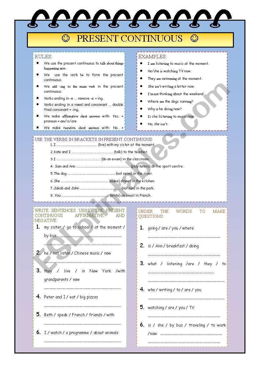 Presente continuous worksheet