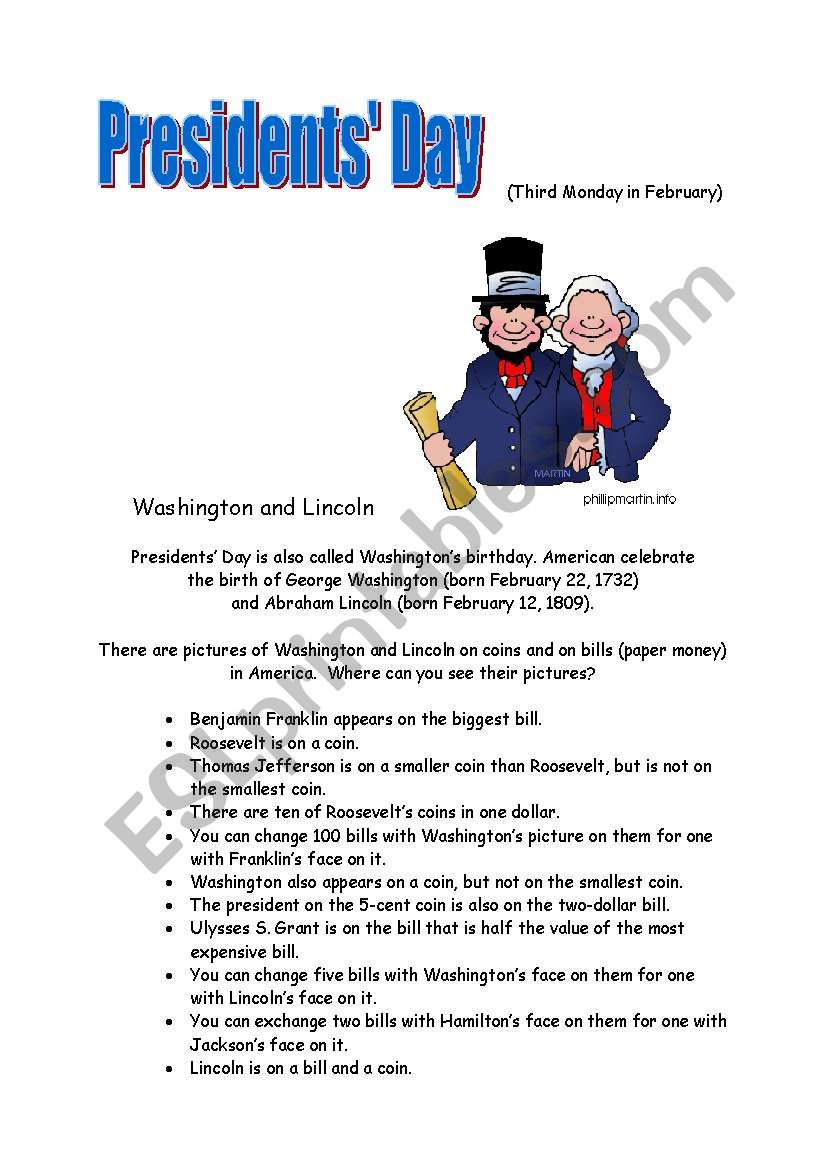 Presidents Day worksheet