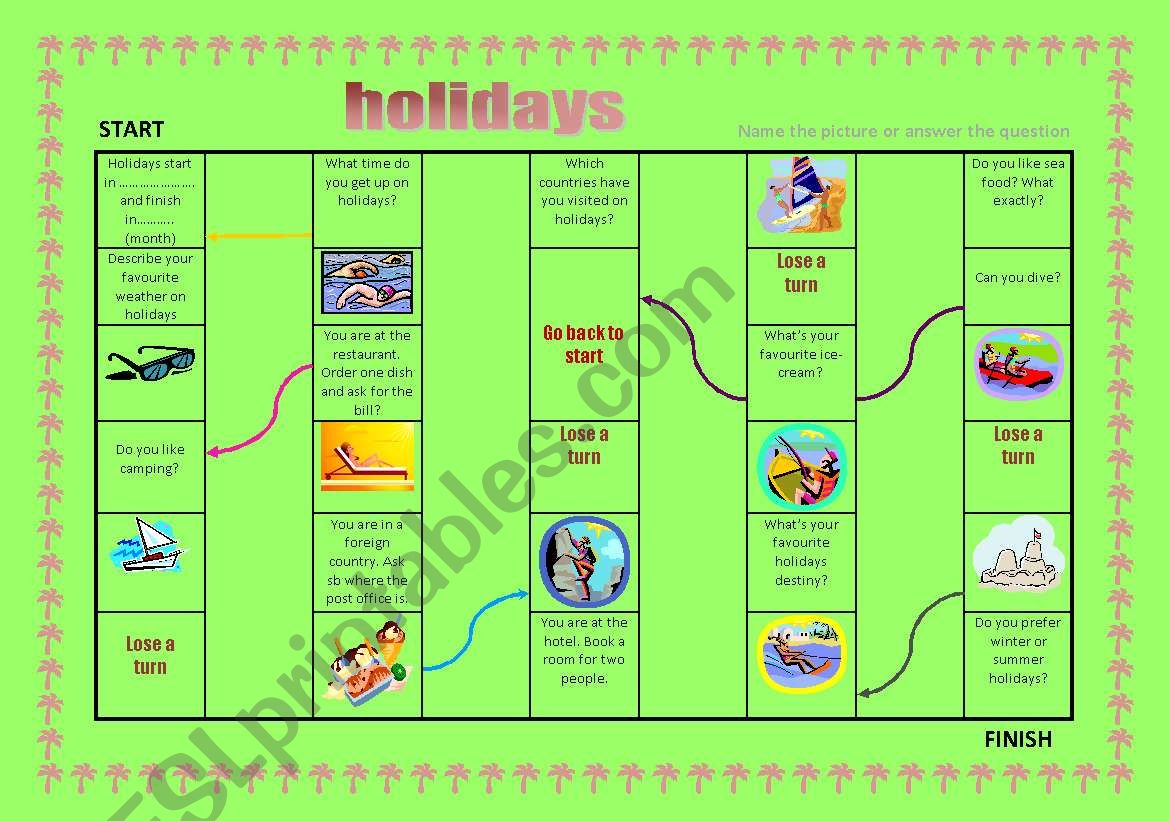 Holidays board game worksheet