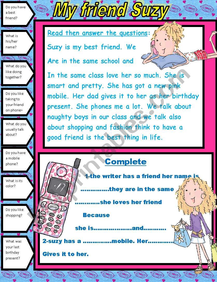 My friend suzy worksheet