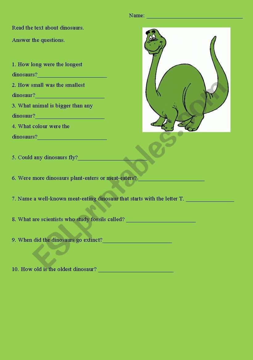 Dinosaurs worksheet