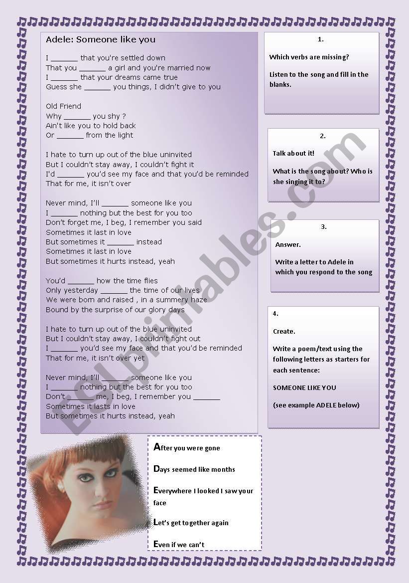 Adele - Someone like you worksheet