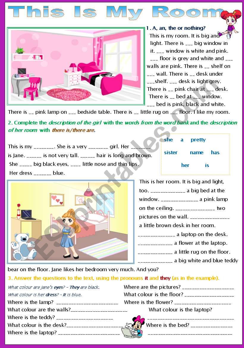 My Room - 2 pages - editable worksheet