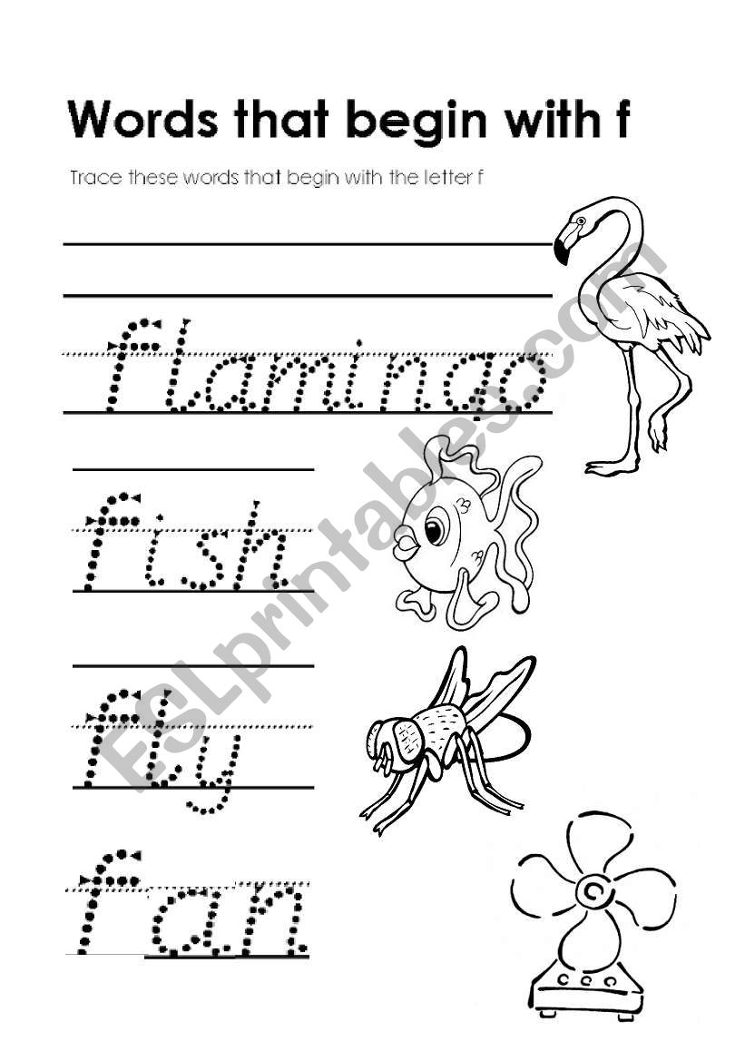 Words that begin with F worksheet