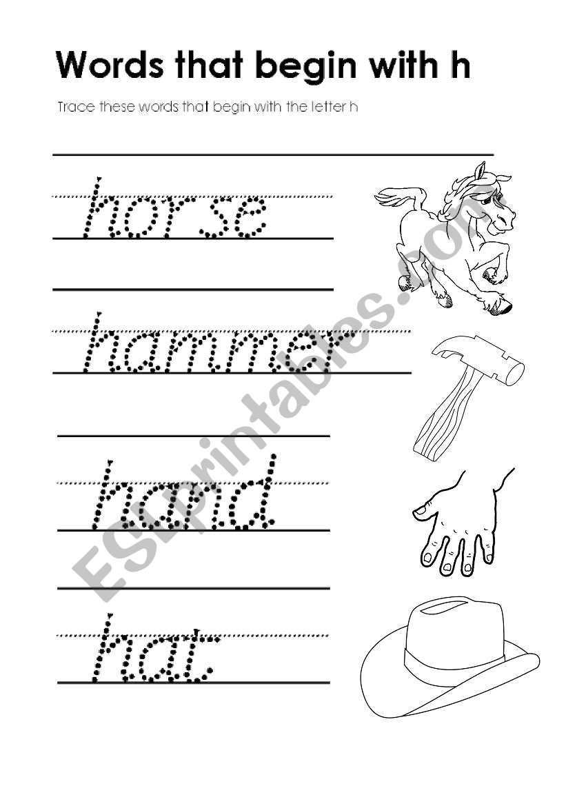 Words that begin with H worksheet