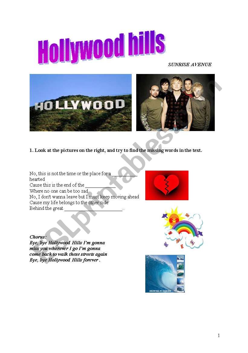 Hollywood hills  worksheet