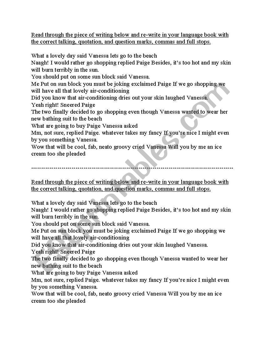 speech marks worksheet