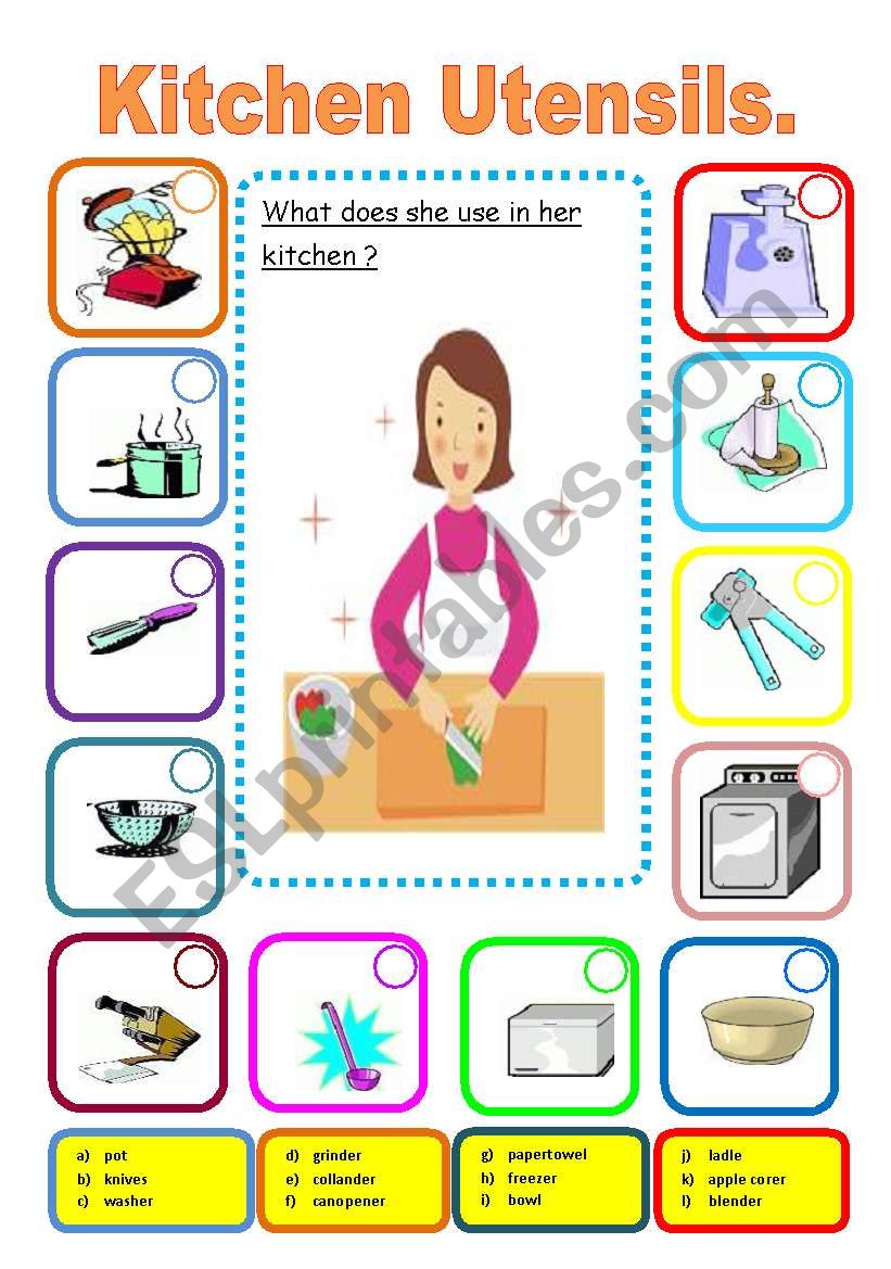 Kitchen utensils worksheet