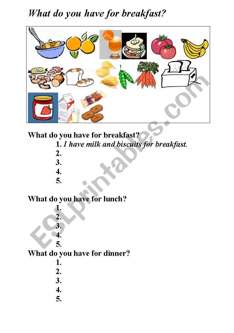 meals worksheet