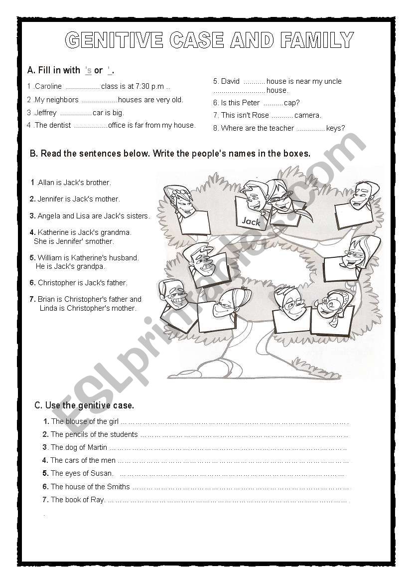 GENITIVE CASE AND FAMILY worksheet