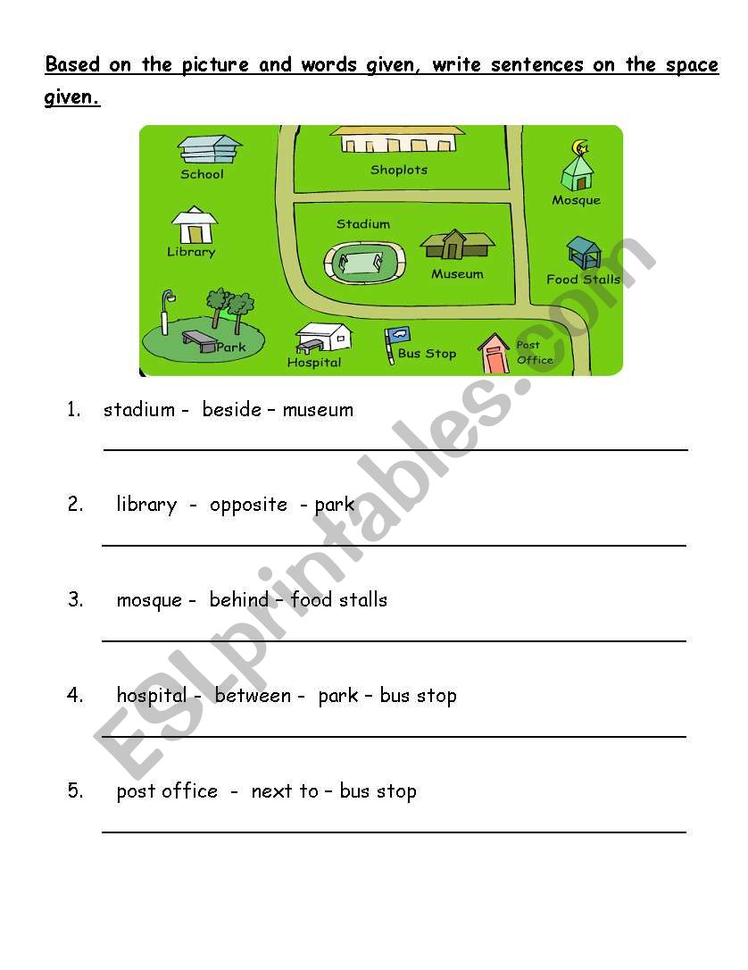 preposition of places worksheet