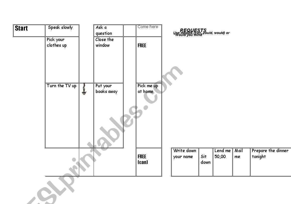 Requests Game worksheet