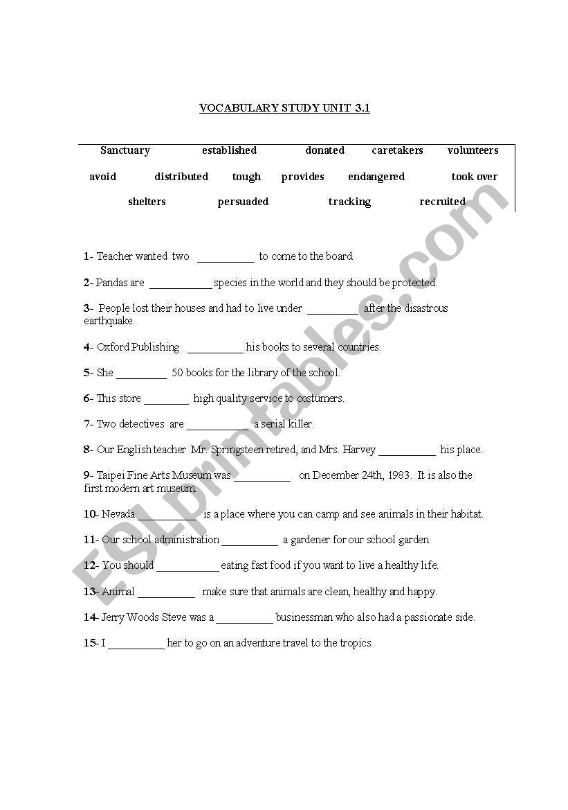 Vocabulary Worksheet 8th Grades