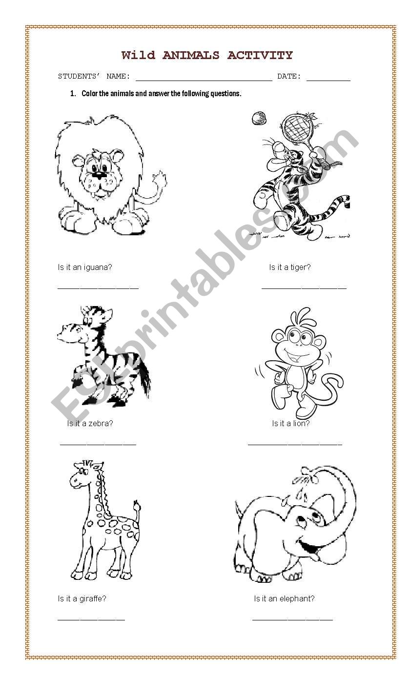 wild animals worksheet