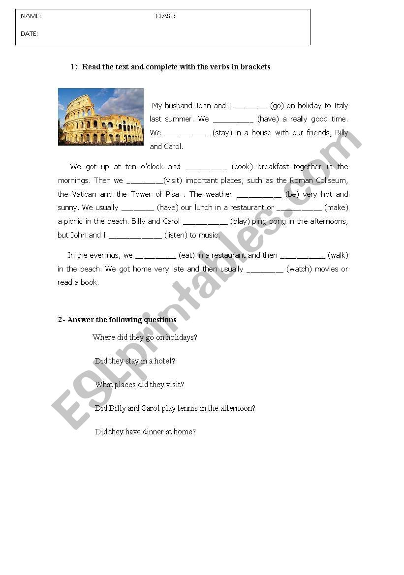 test: simple past worksheet