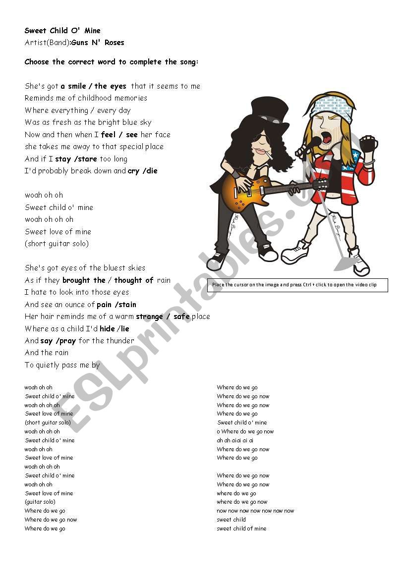 Song - Sweet Child O Mine worksheet