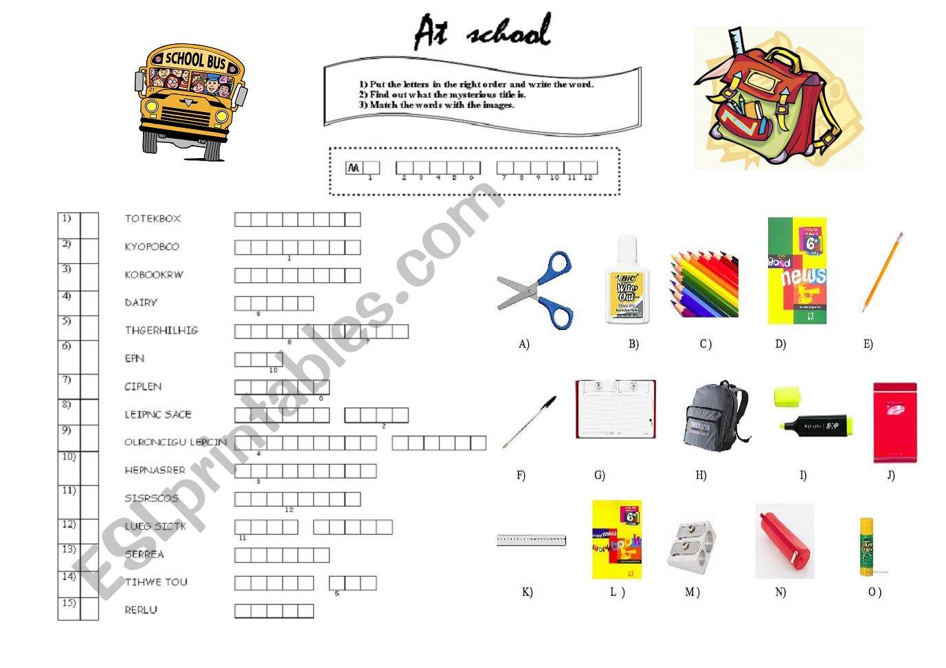 school things  worksheet