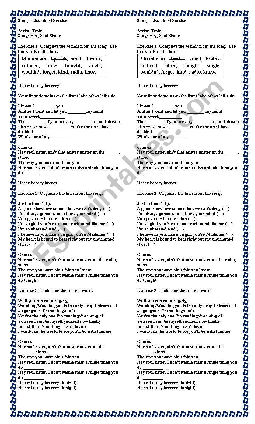 Train-Hey Soul Sister (Song Listening Exercise)