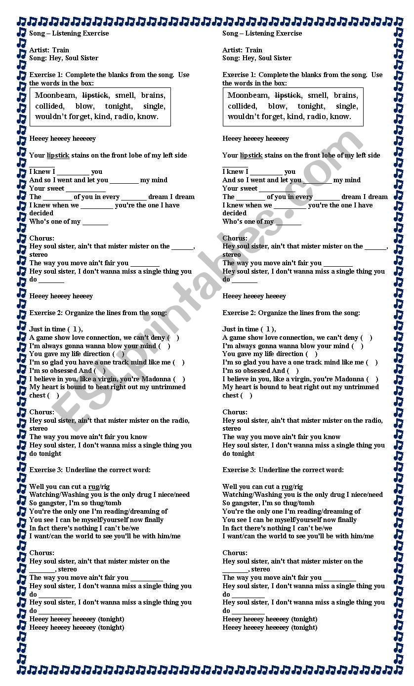 Train-Hey Soul Sister (Song Listening Exercise)