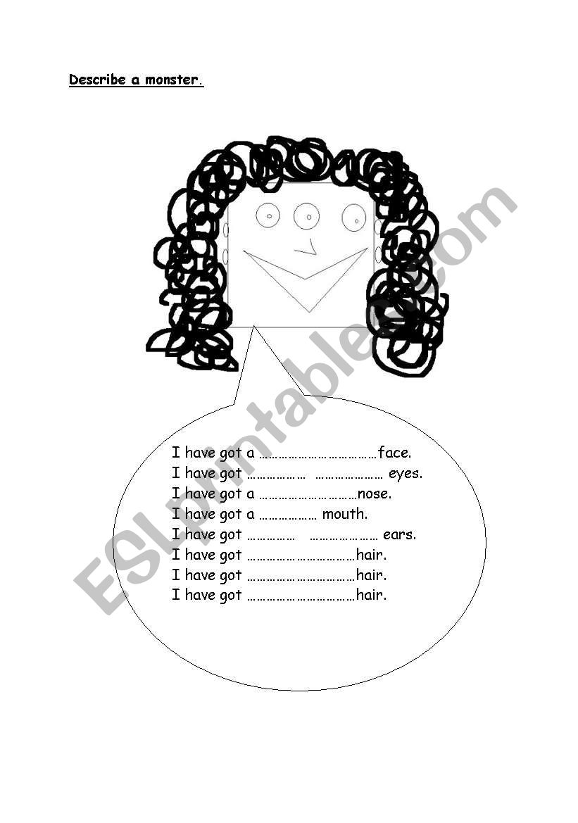 Description of a monster worksheet