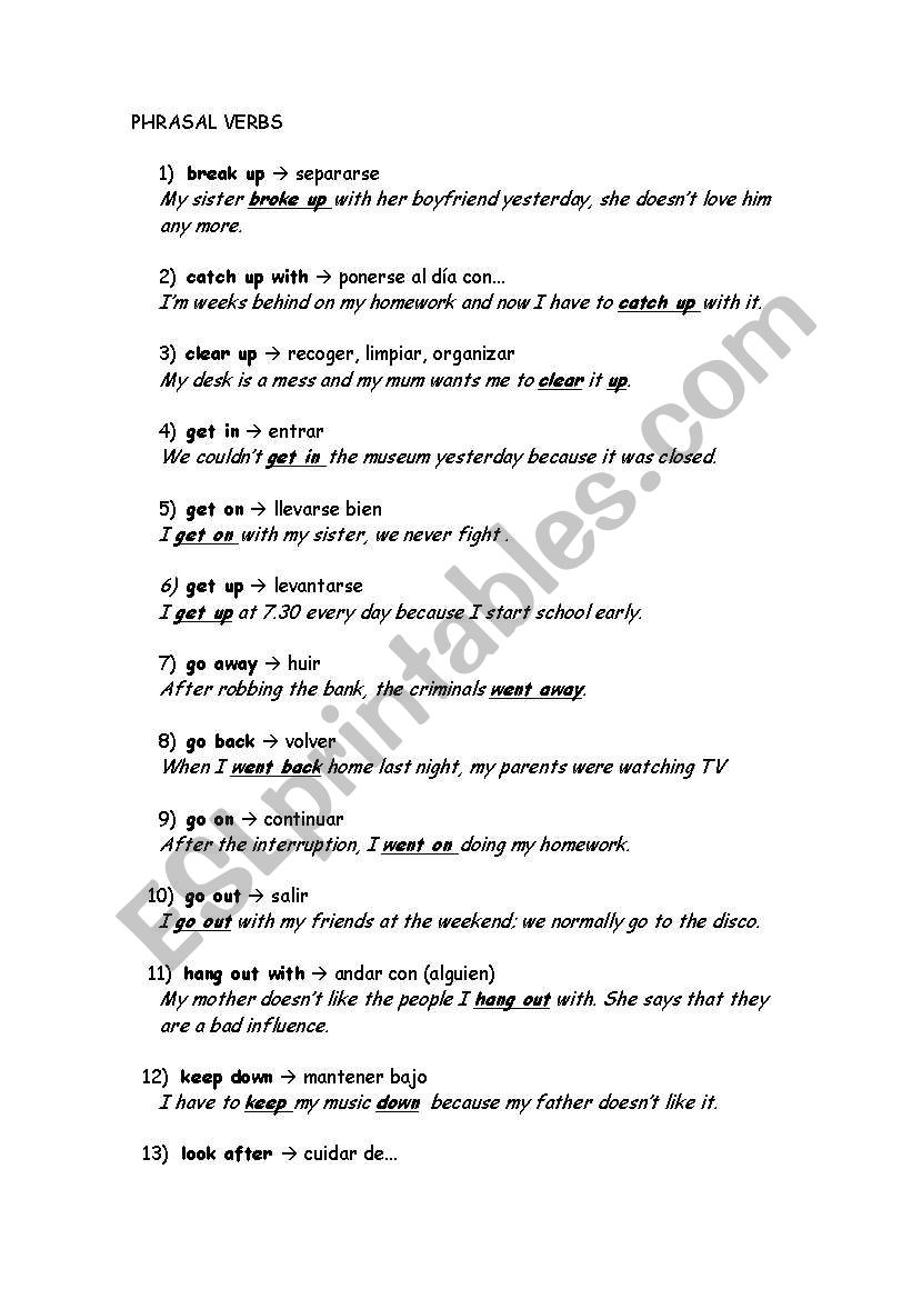 PHRASAL VERBS DOSSIER worksheet