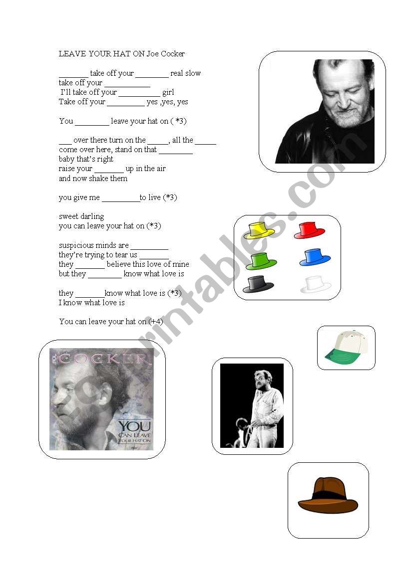 leave your hat on, Joe Cocker worksheet