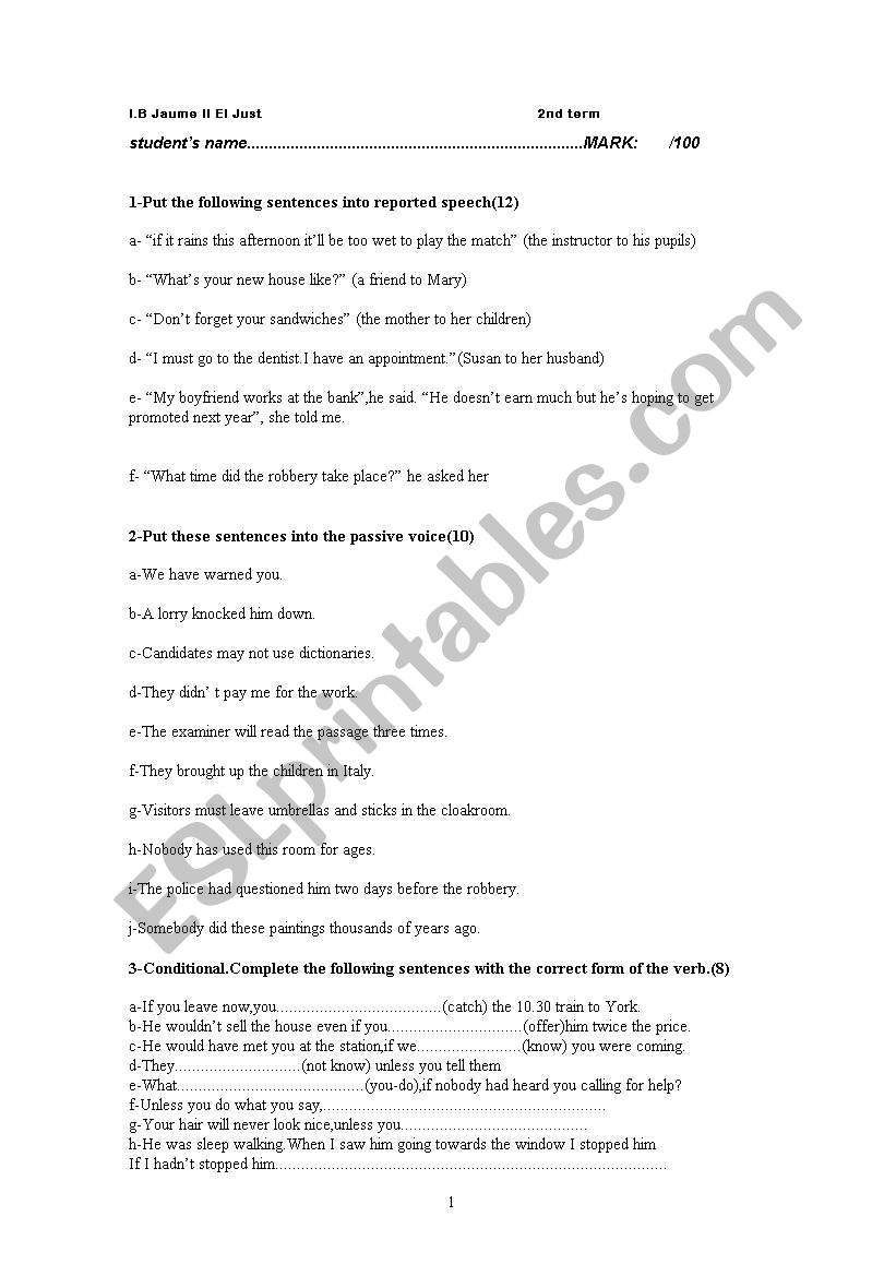 Exam Review Intermediate worksheet