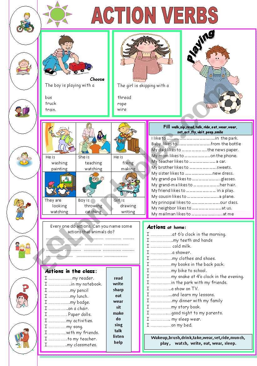 ACTION VERBS ESL Worksheet By Jhansi