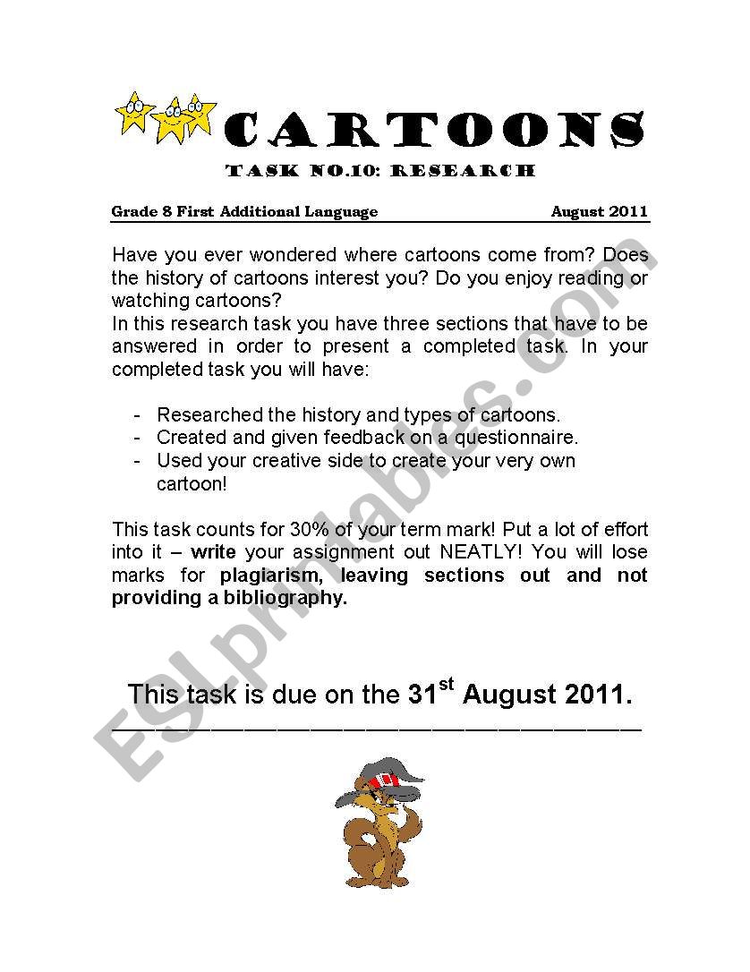 Cartoon Research Task Grade 8 worksheet