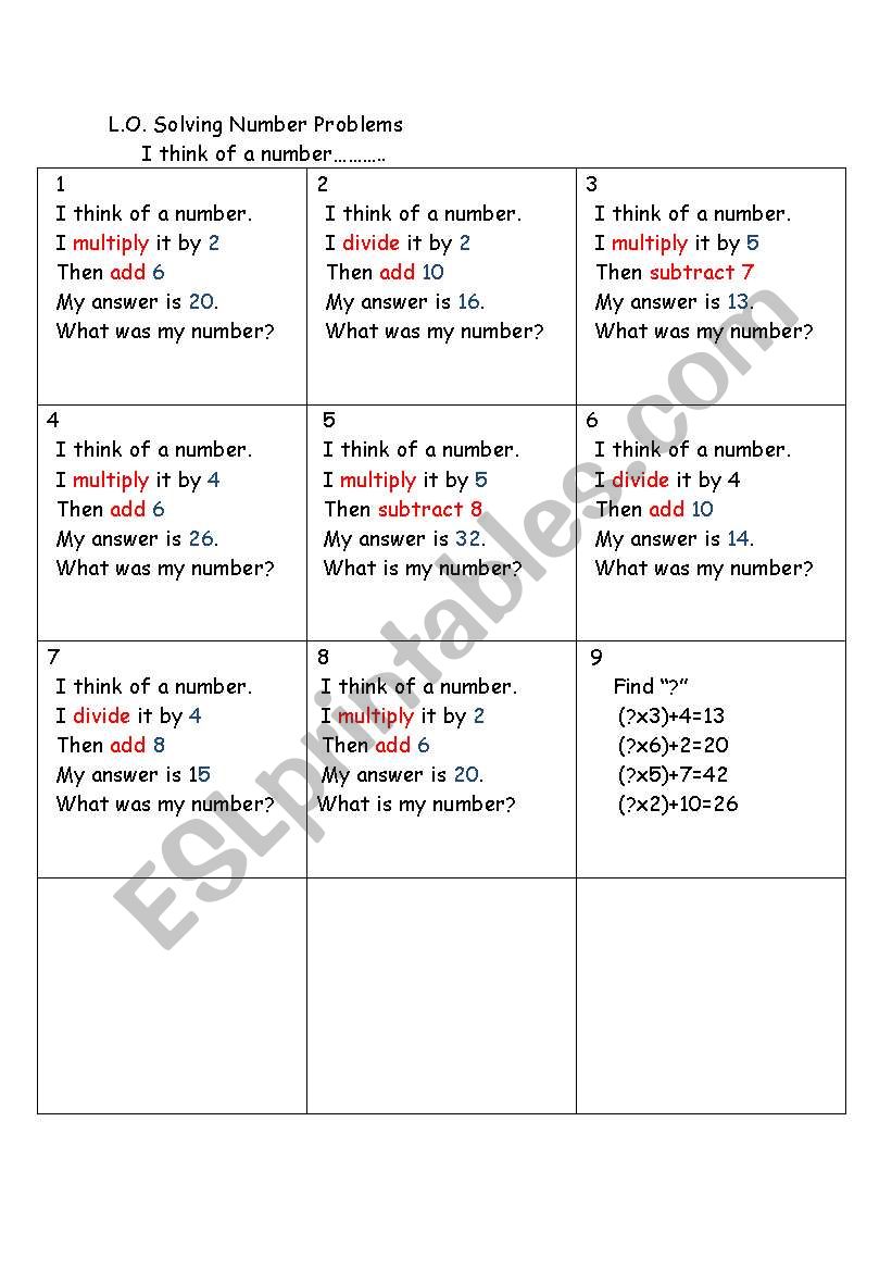 Solving number problems using four operations